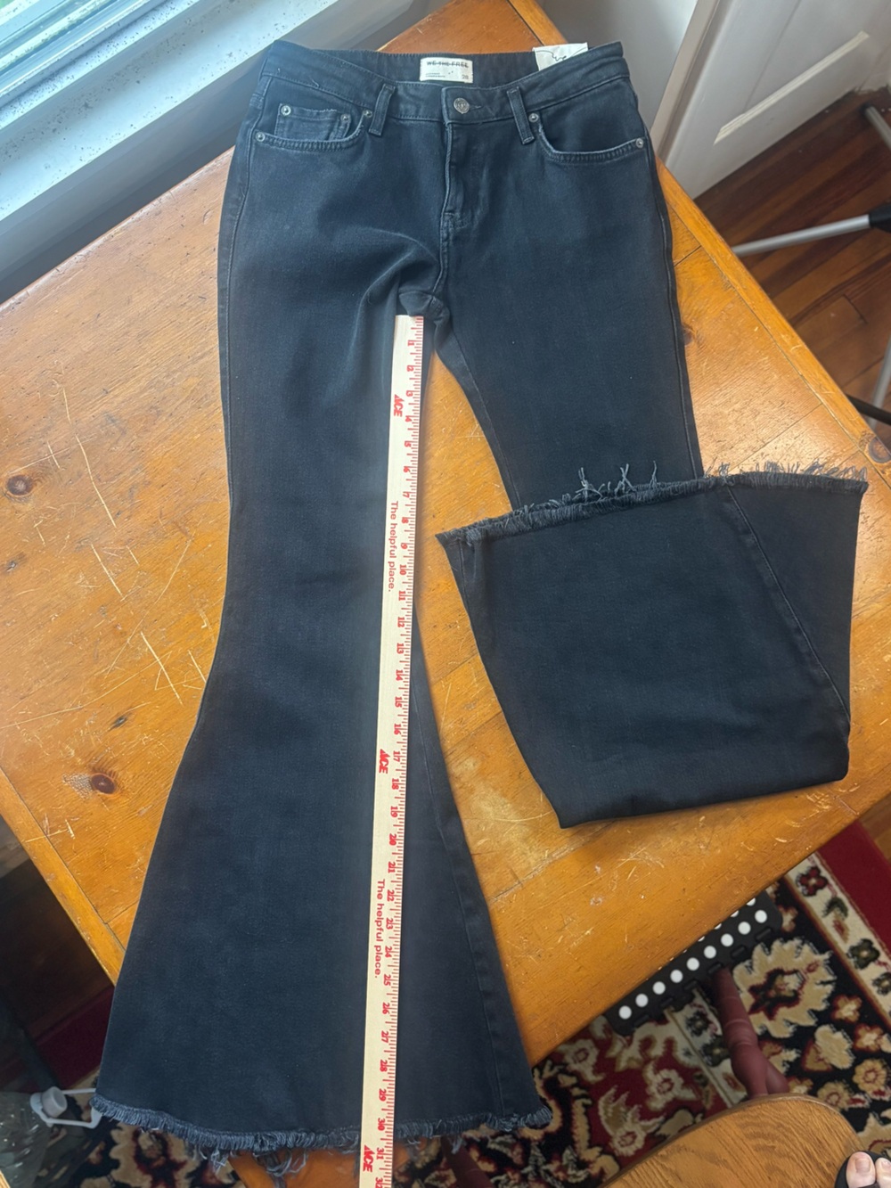 We The Free Emrie Flare Jeans Black High Rise Raw Hem Stretch Boho Festival 28 - Picture 7 of 16